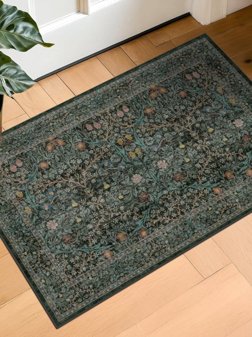 Dark Green Washable Entry Rug - Front Door Throw Rugs Indoor, Non-Slip Bathroom